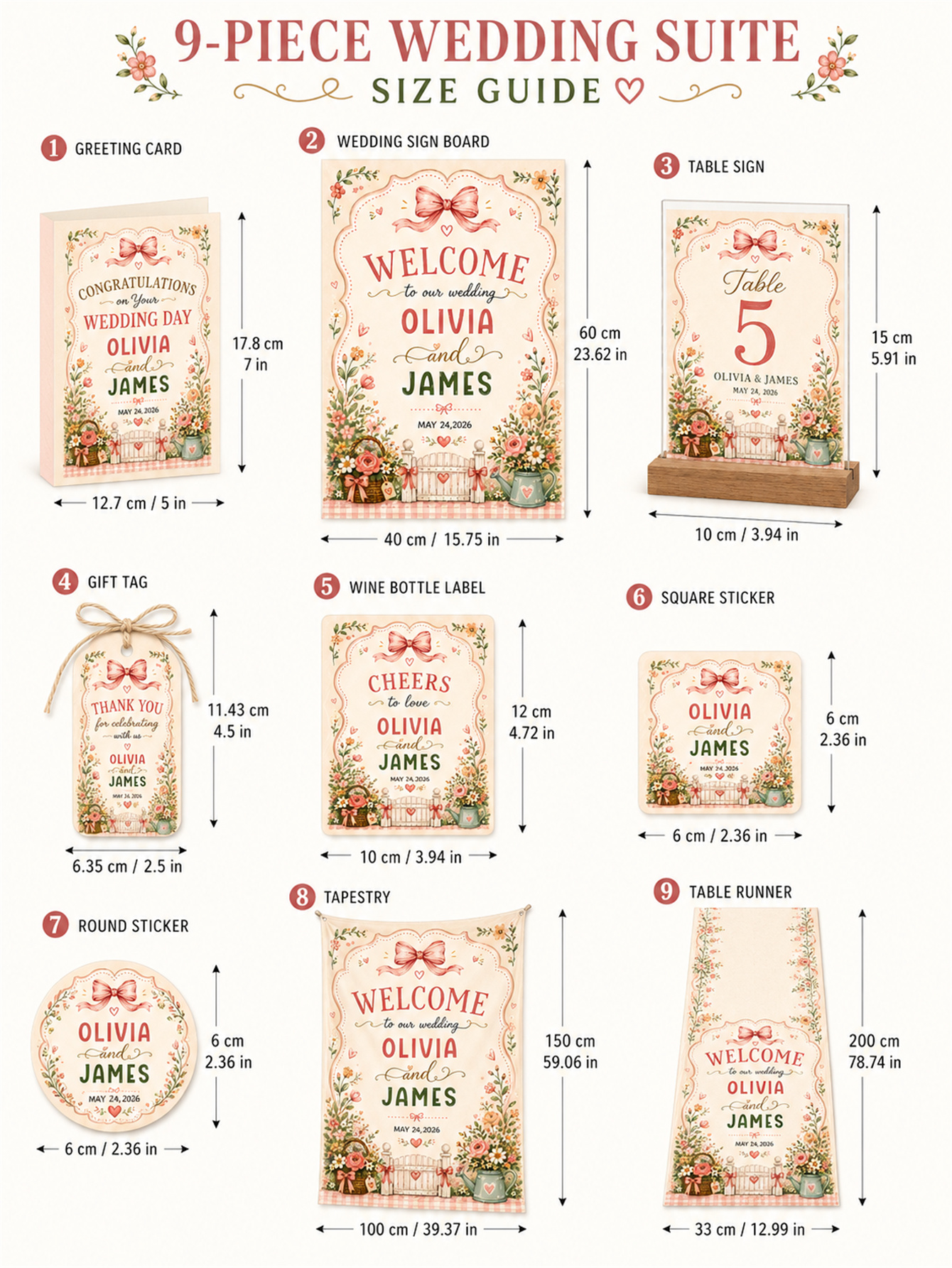 Romantic Garden Country Chic Theme - Watercolor Garden with bow Design - Custom name and date